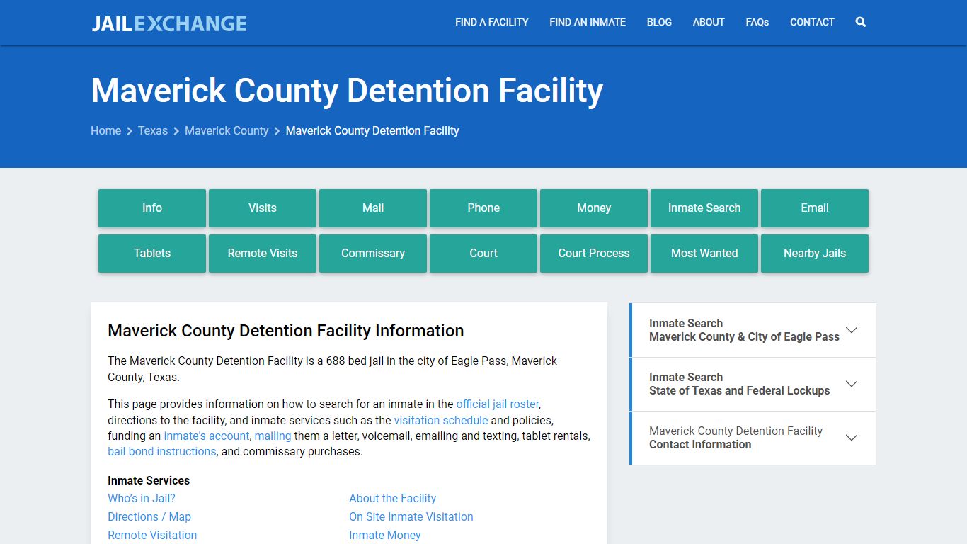 Maverick County Detention Facility, TX Inmate Search, Information